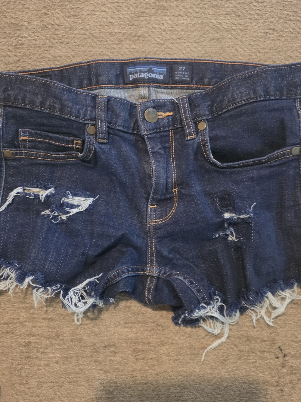 Patagonia Women's Dark Blue Distressed Cutoff Denim Shorts Size 27